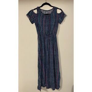 SO Dress Girls Youth Size XL Maxi Dress Cold Shoulder Geometric Stretch Casual
